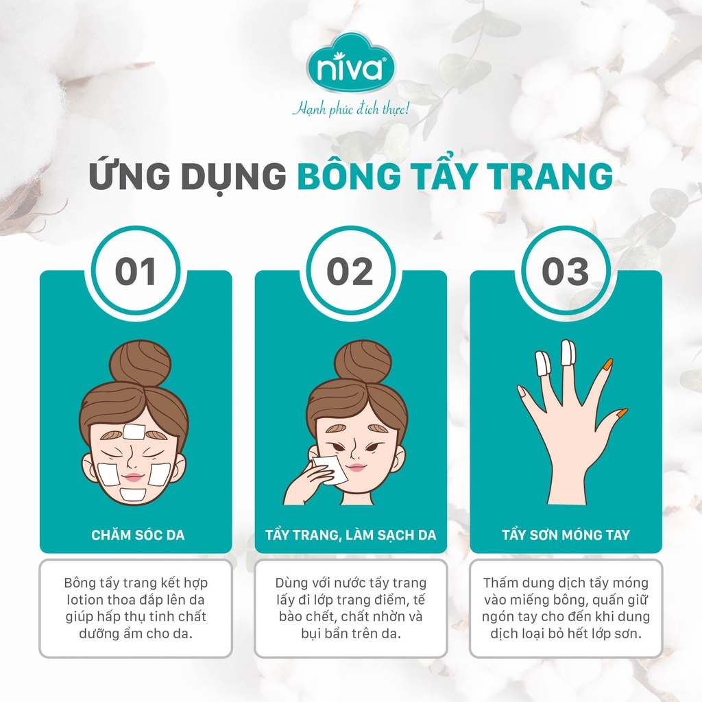 Túi 130 Miếng Bông Tẩy Trang Tròn NIVA Cotton Pads Cao Cấp Cz2