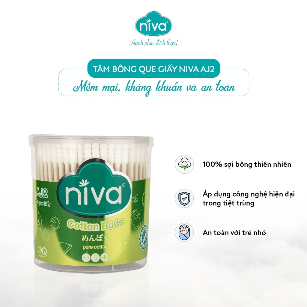 [1 TẶNG 1] Mua 1 Hũ Tăm Bông NIVA Người Lớn 200 Que Giấy Aj2 Tặng 1 Túi Tăm Bông NIVA Người Lớn 100 Que Giấy AZP2