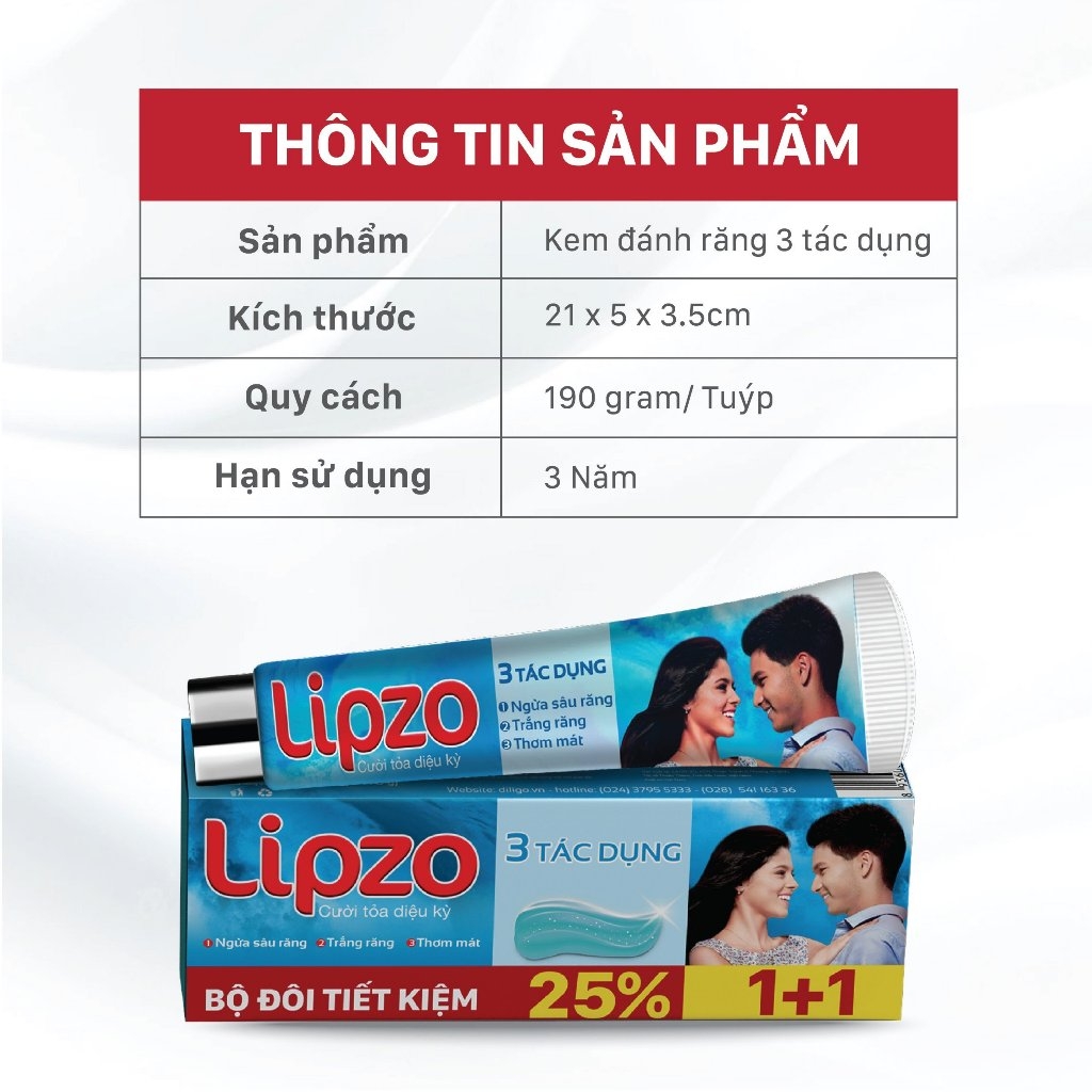 Kem Đánh Răng Lipzo Thiên Nhiên 3 Tác Dụng 190g – Trắng Răng, Ngừa Sâu Răng, Thơm Mát Hơi Thở