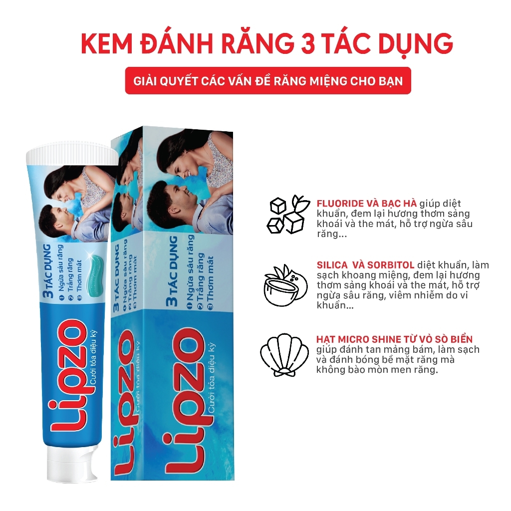 Kem Đánh Răng Lipzo Thiên Nhiên 3 Tác Dụng 190g – Trắng Răng, Ngừa Sâu Răng, Thơm Mát Hơi Thở