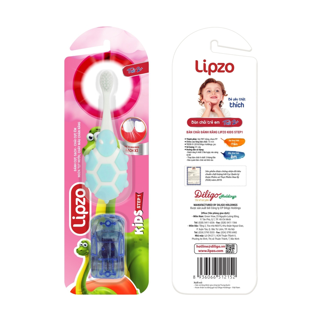 Bàn Chải Đánh Răng Lipzo Kids Step1 Cao Cấp Công Nghệ Chỉ Tơ Nha Khoa Siêu Mềm Dành Cho Trẻ Em Từ 2 Tuổi