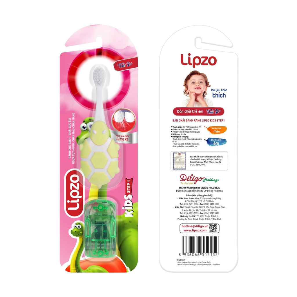 Bàn Chải Đánh Răng Lipzo Kids Step1 Cao Cấp Công Nghệ Chỉ Tơ Nha Khoa Siêu Mềm Dành Cho Trẻ Em Trên 5 Tuổi