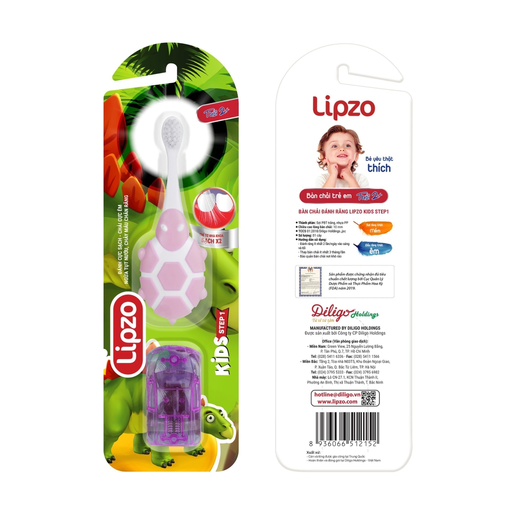 Bàn Chải Đánh Răng Lipzo Kids Step1 Cao Cấp Công Nghệ Chỉ Tơ Nha Khoa Siêu Mềm Dành Cho Trẻ Em Từ 2 Tuổi