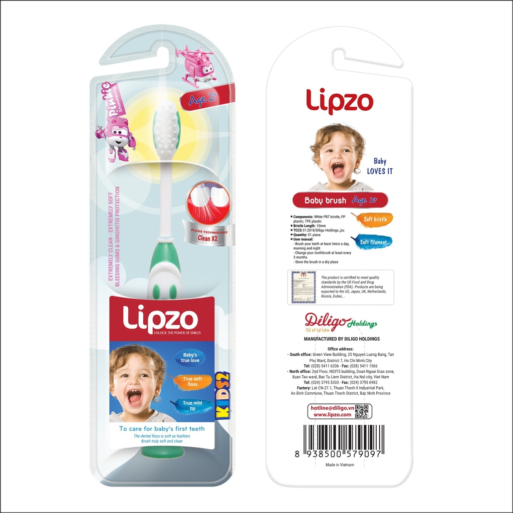 Bàn Chải Đánh Răng Lipzo Kids 2 Hình Thú Ngộ Nghĩnh Lông Chỉ Tơ Nha Khoa Siêu Mảnh Kháng Khuẩn Dành Cho Bé Trên 5 Tuổi