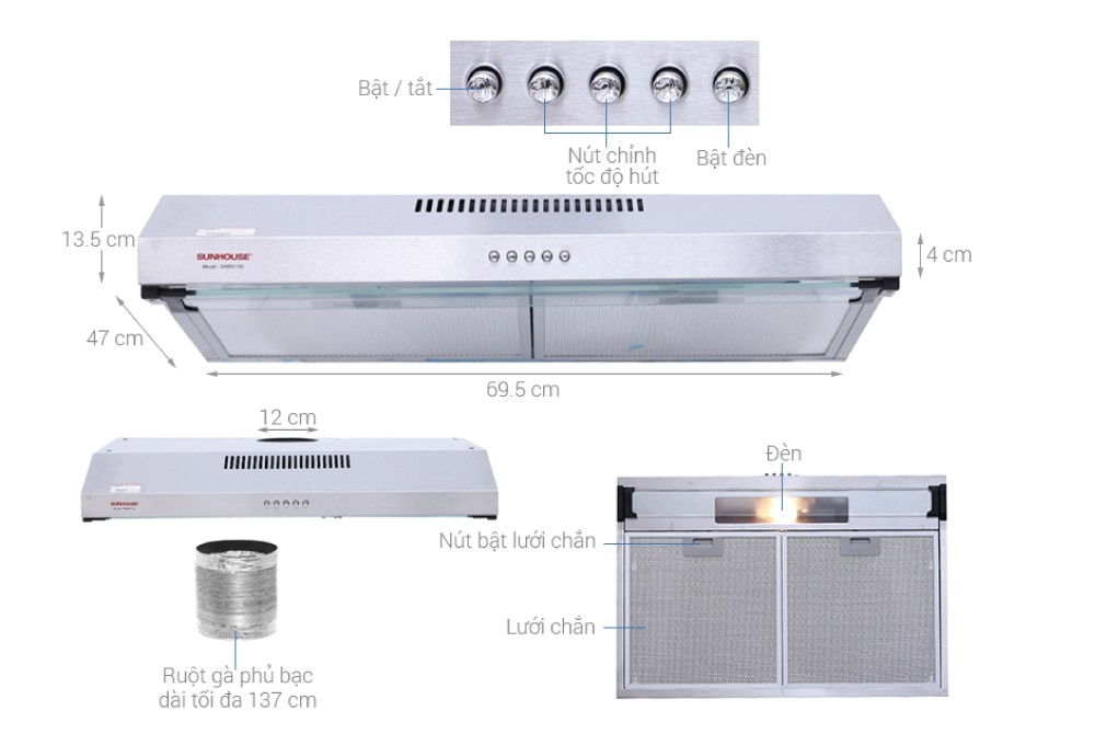 Máy hút mùi âm tủ Sunhouse SHB6118I