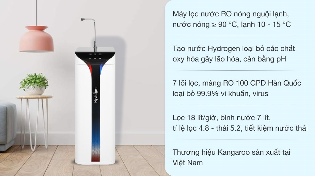 Máy lọc nước RO nóng nguội lạnh Hydrogen Kangaroo KG10A6S 7 lõi