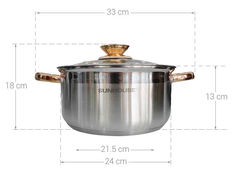 Nồi inox 5 đáy nắp kính 24 cm Sunhouse SHG24224