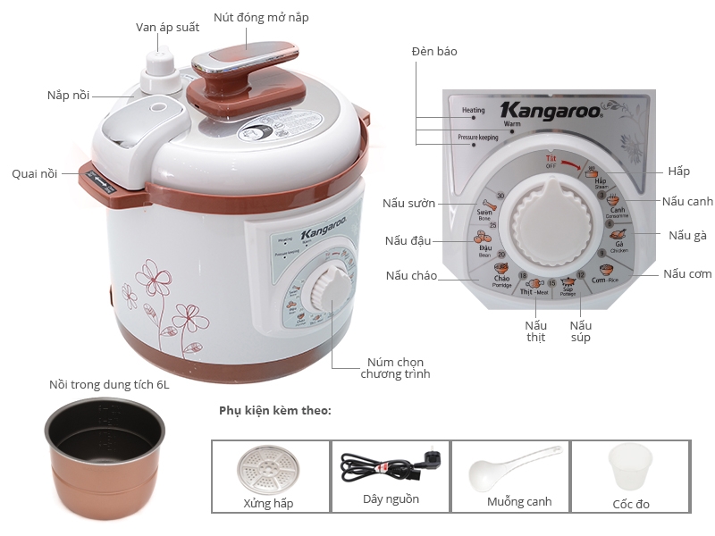 Nồi áp suất điện 6.0 Lít Kangaroo KG136