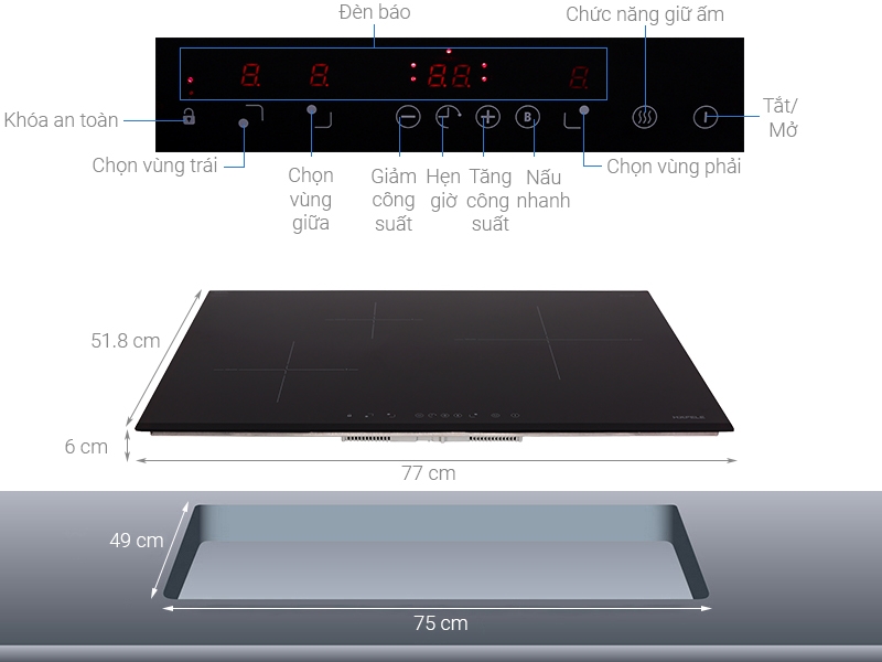 Bếp từ  Hafele 3 vùng nấu HC-IS773EA 535.02.242