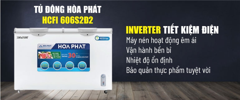 Tủ đông Hòa Phát Inverter 2 ngăn 2 cánh HCFI 606S2Đ2 245 lít