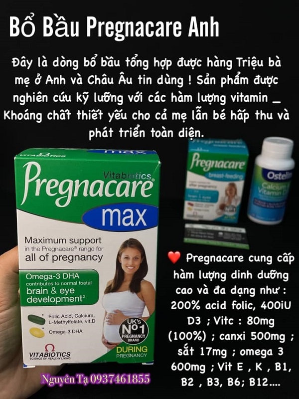 Bổ bầu Pregnacare max 84 viên của Anh