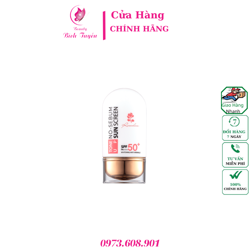 KEM CHỐNG NẮNG KIỀM DẦU NÂNG TÔNG BEAUSKIN ROSEDEW TONEUP NO SEBUM SUNSCREEN 55ml