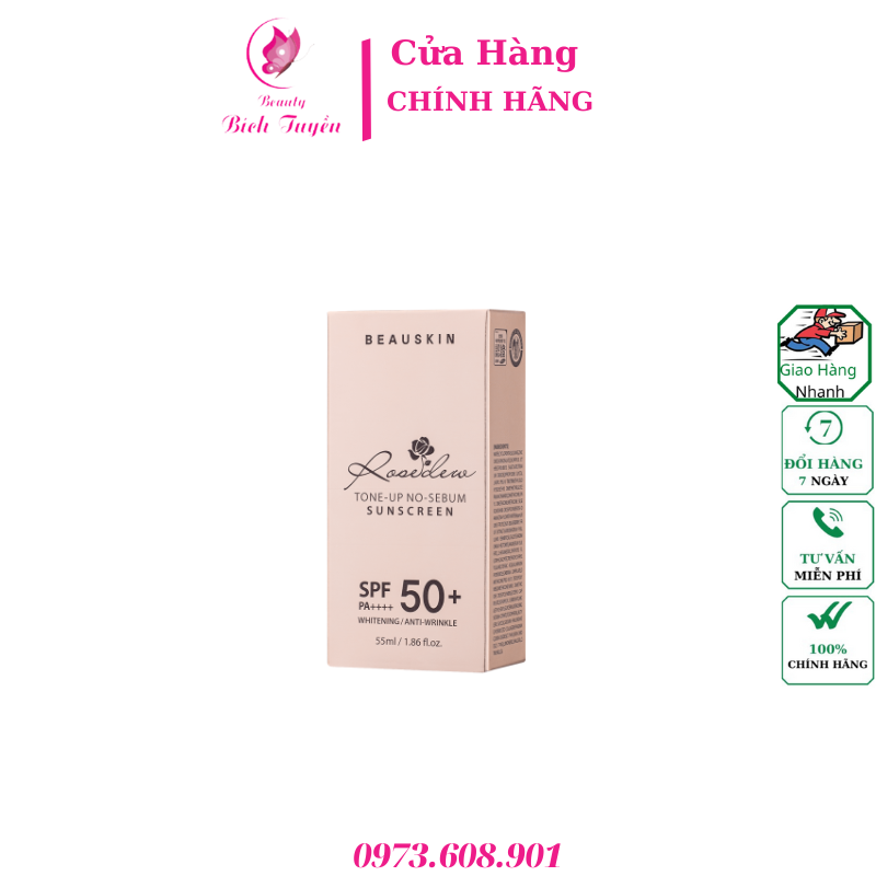 KEM CHỐNG NẮNG KIỀM DẦU NÂNG TÔNG BEAUSKIN ROSEDEW TONEUP NO SEBUM SUNSCREEN 55ml