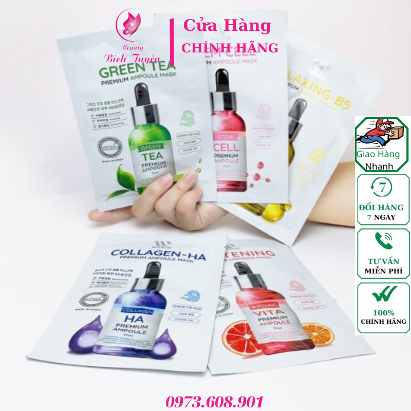 Mặt nạ trà xanh giảm dầu ngừa mụn Wskin Green Tea Ampoule Mask (1miếng)