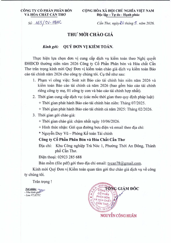 CFC - THƯ MỜI CHÀO GIÁ