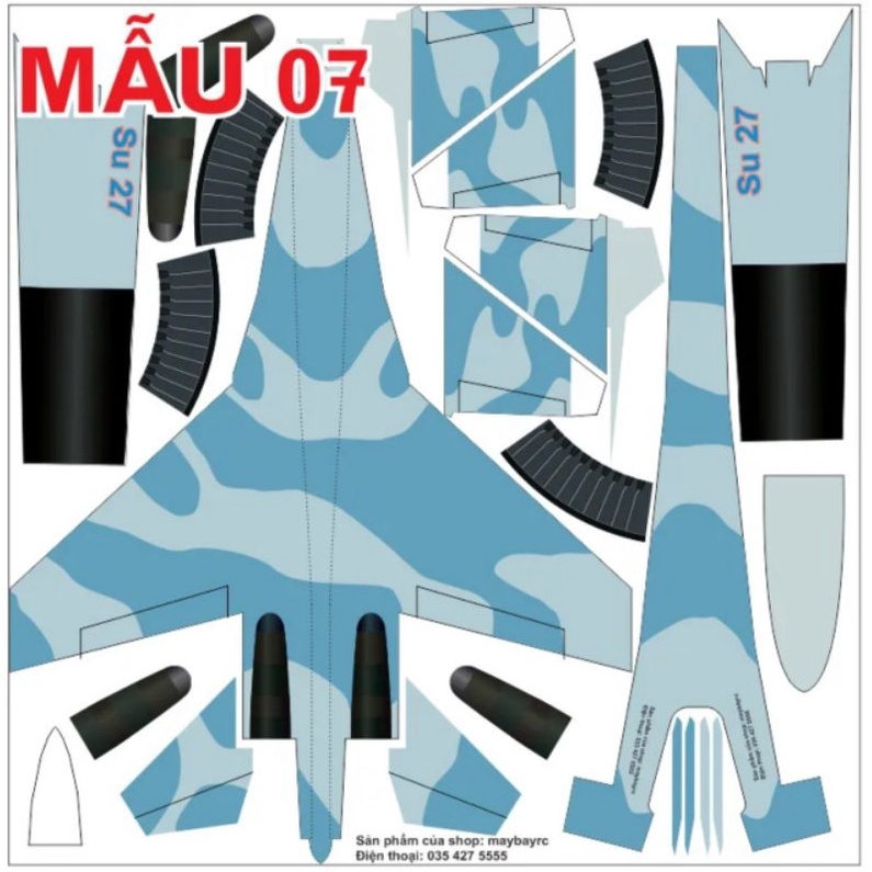 Decal máy bay su27, su37 sải cánh 90cm
