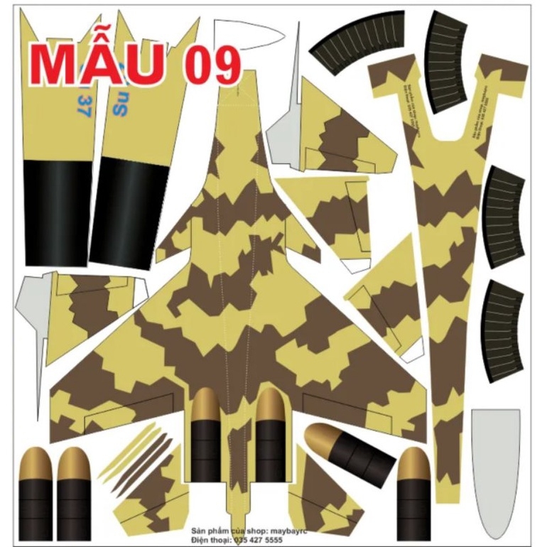 Decal máy bay su27, su37 sải cánh 75cm