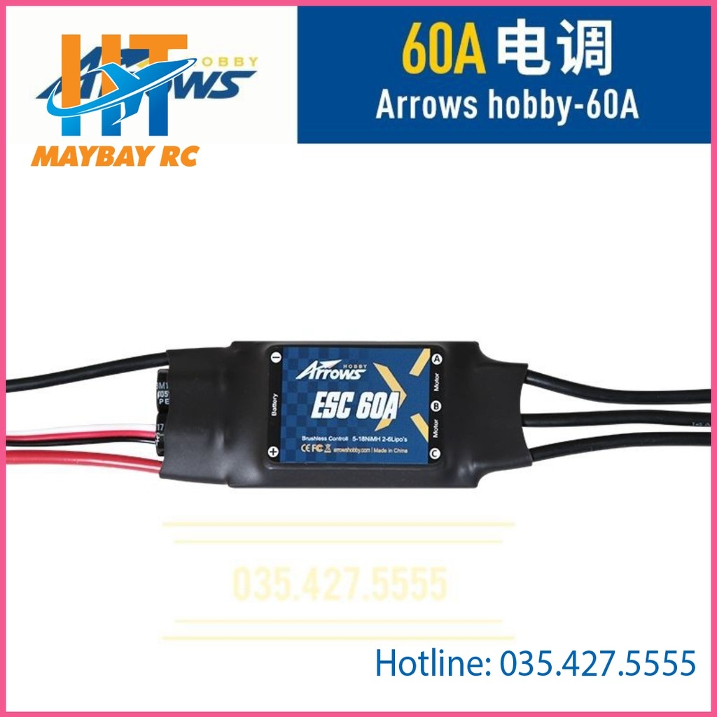 ESC Không Chổi Than Arrows hobby 60A 2s- 6s XT60.