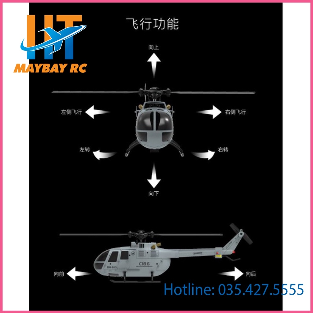 Máy Bay Trực Thăng C186 Scale BO105 4CH 6 Axis Gyroscope 2.4G RC Helicopter RTF