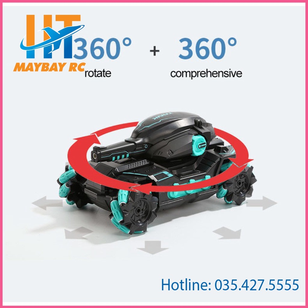 Xe Tăng Điều Khiển Từ Xa Bằng Cảm Biến Đeo Tay Và Remote 2.4Ghz Tank Fight, Xoay 360 Độ, Bắn Đạn Nước