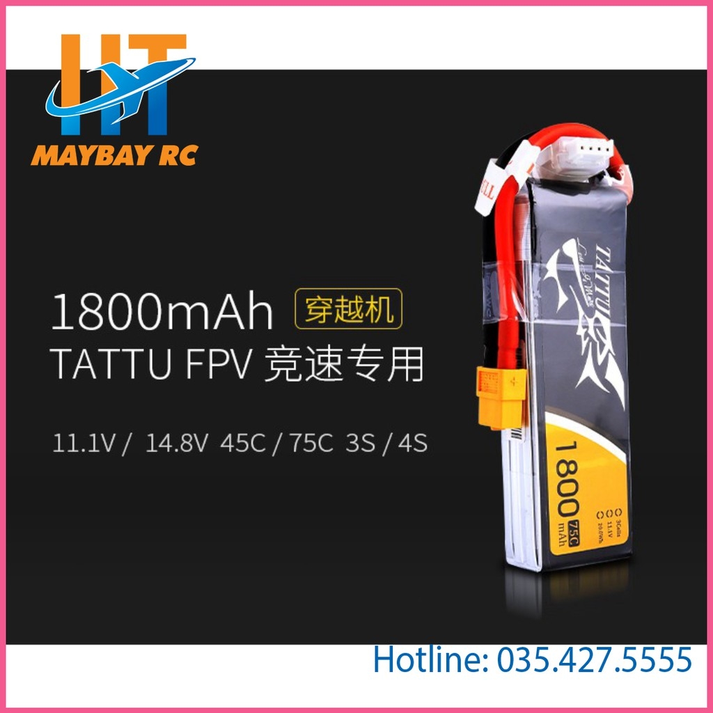 Pin máy bay mô hình Tattu 1800mAh 45C 4S 1P XT60 Plug ( chính hãng)