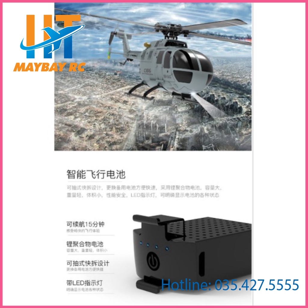 Máy Bay Trực Thăng C186 Scale BO105 4CH 6 Axis Gyroscope 2.4G RC Helicopter RTF