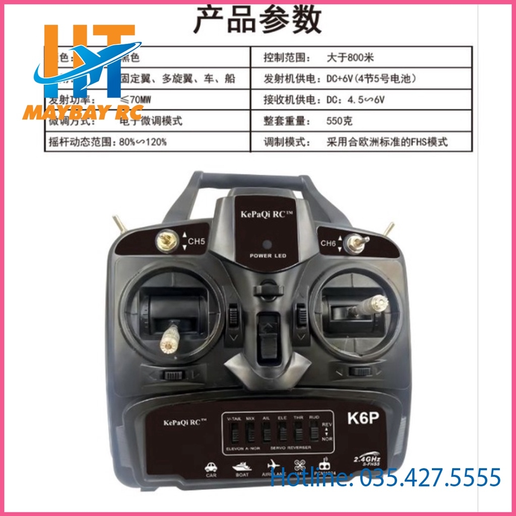Bộ Điều Khiển TX + RX K6P 2.4g 6 kênh cho máy bay điều khiển từ xa