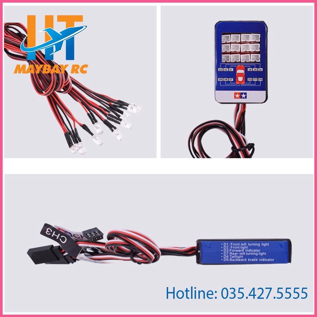 Hệ thống đèn 12 bóng cho xe đồ chơi điều khiển từ xa RC cho 1/10 Tamiya Hop-up Drift