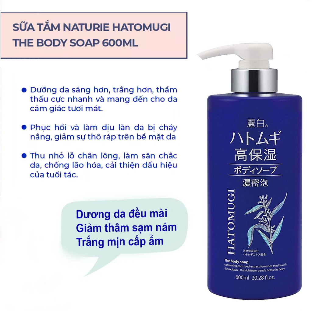 Sữa tắm Hatomugi màu xanh dưỡng ẩm dưỡng trắng 600ml Nhật Bản Hàng Nhật nội  địa chính hãng, giá luôn tốt nhất!