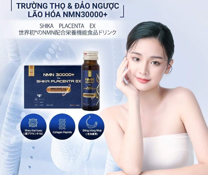 Nước uống NMN 30000+ Plus Shika Placenta EX 50ml x 10 chai Hàng Nhật nội  địa chính hãng, giá luôn tốt nhất!