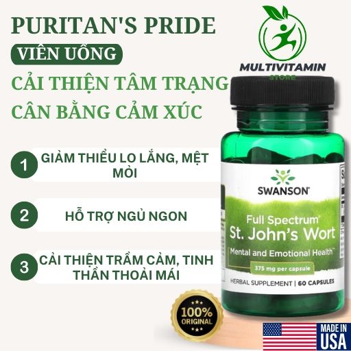Viên Uống Swanson Full Spectrum St. John's Wort 375mg - Quản lý stress hiệu quả (60 viên)