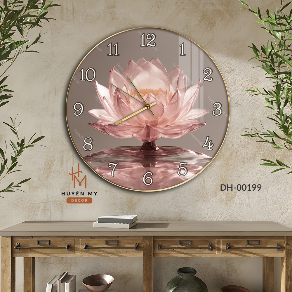 Tranh Đồng Hồ Sen Long Lanh Đặc Sắc Nghệ Thuật Huyền My Decor DH-00199