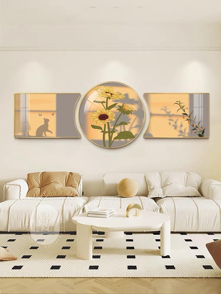 Bộ 3 Tranh Khuyết Tráng Gương Hoa Hướng Dương Trang Trí Phòng Khách, Phòng Ngủ Huyền My Decor