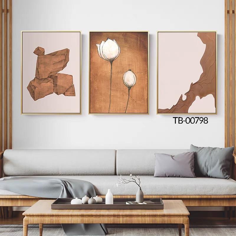 Bộ 3 Tranh Đàn Hoa Sen Nghệ Thuật Chất Liệu Tráng Gương; Lụa Kim Sa Decor Cao Cấp Huyền My Decor TB-00798