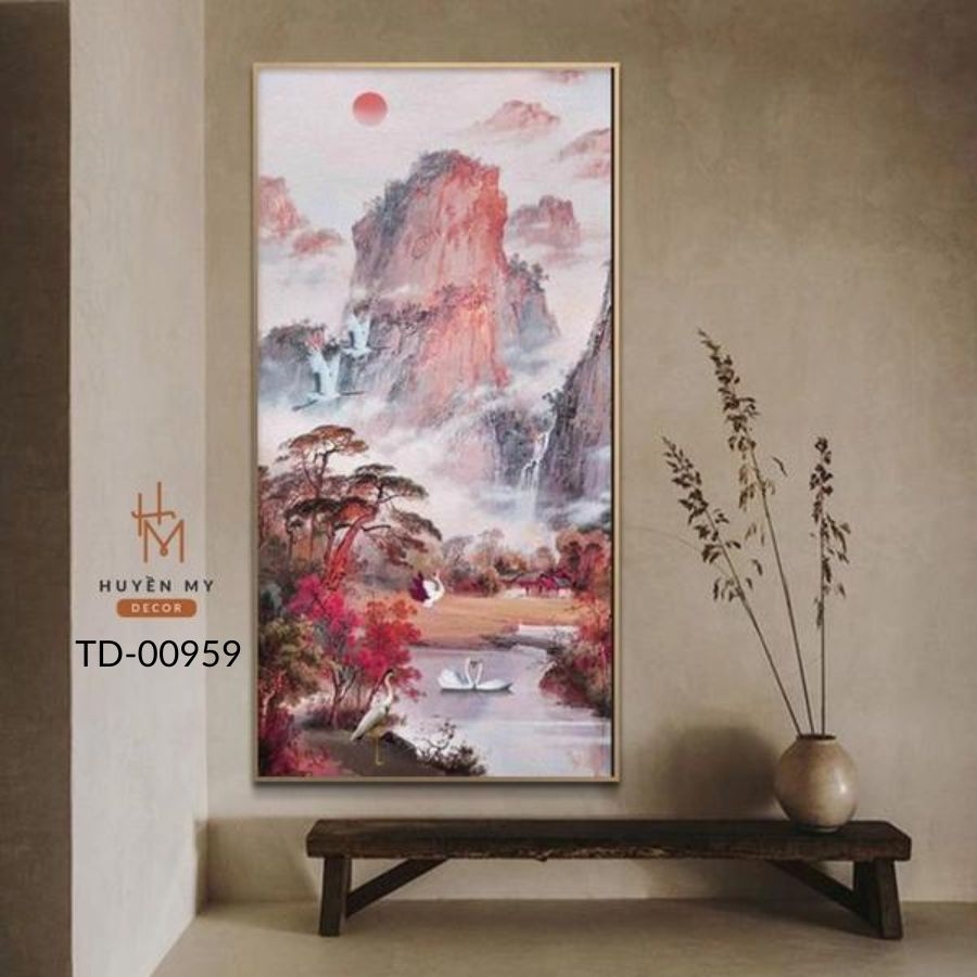 Tranh Đơn Phong Cảnh Sơn Thủy Hữu Tình Yên Bình; Decor Không Gian Ý Nghĩa Huyền My Decor TD-00959