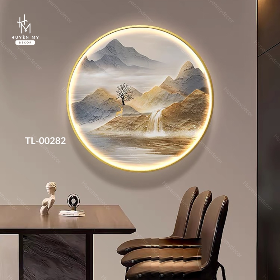 Tranh Tròn Led Phong Cảnh Chất Liệu Tráng Gương Trang Trí Không Gian Huyền My Decor TL-00282