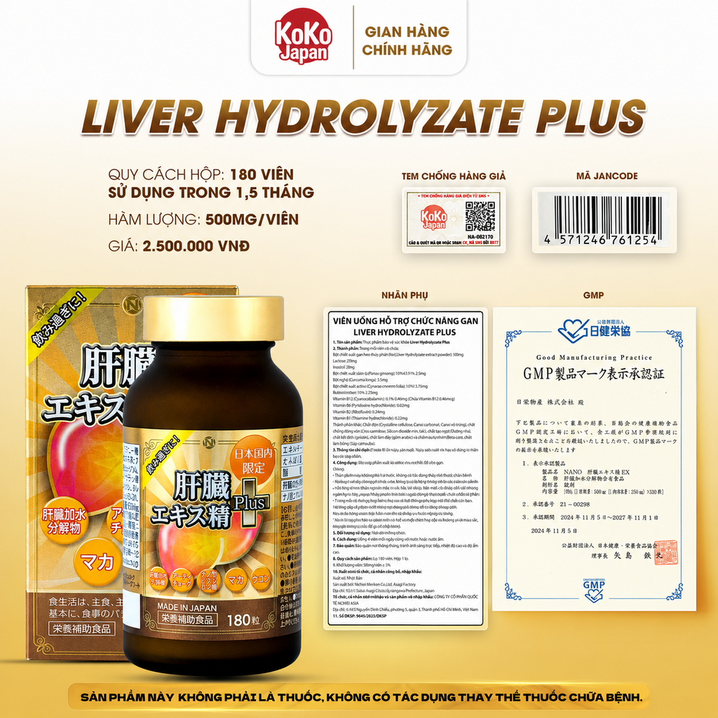 Viên uống thải độc gan LIVER HYDROLYZATE PLUS 180 viên