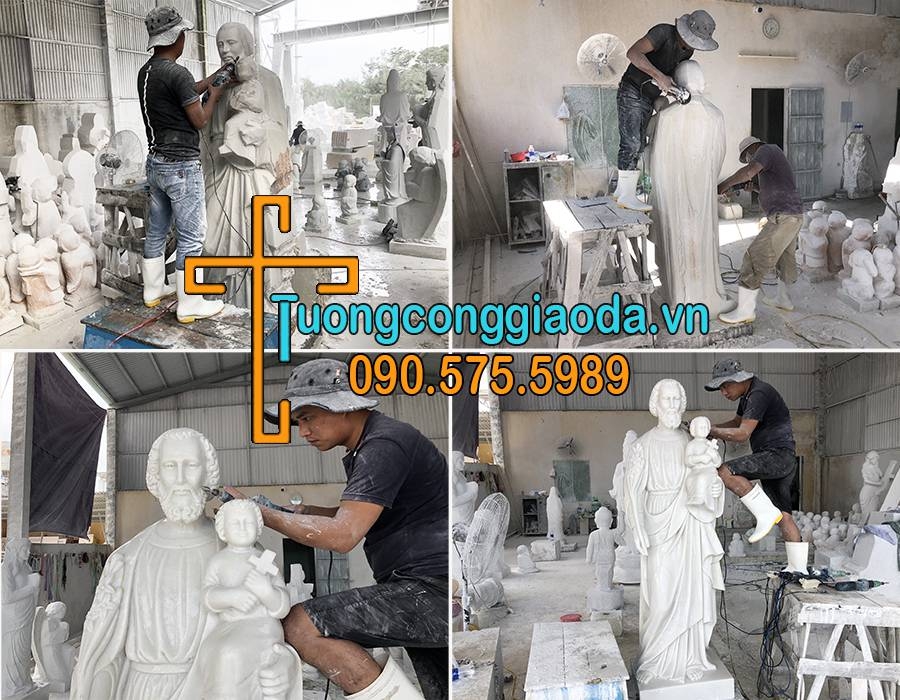 Điêu khắc tượng thánh giuse bồng chúa giesu bằng đá đẹp
