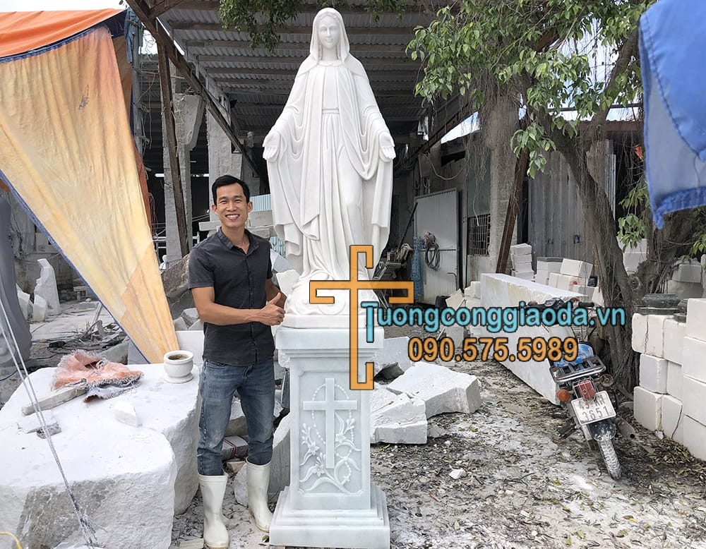 Tượng Ban Ơn Bằng Đá Trắng Cao 1m5 Đế Cao 1m Đẹp