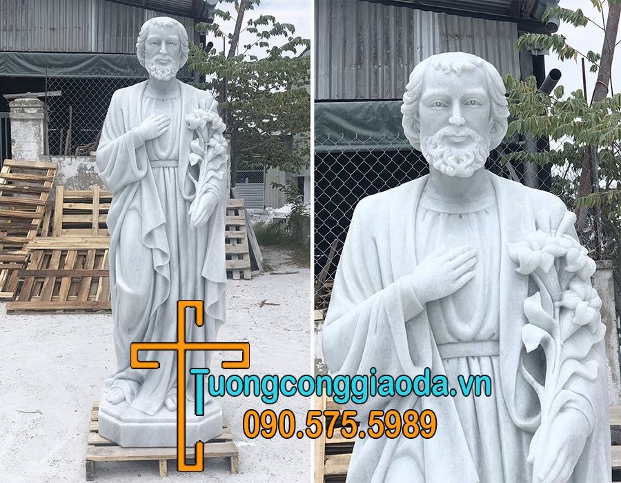 Tượng thánh giuse tay cầm  hoa huệ bằng đá đẹp