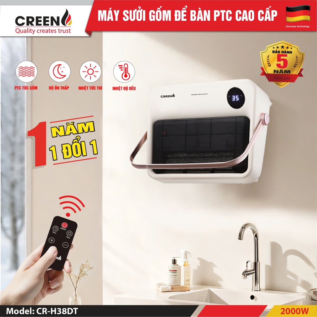 Máy sưởi gốm PTC cao cấp CREEN CR-H38DT