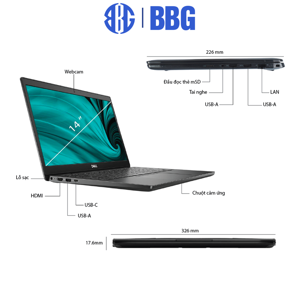 Máy tính xách tay Laptop Dell Vostro 3400 (i5-1135G7, 8GB, 512GB SSD, Intel Iris Xe Graphics, 14