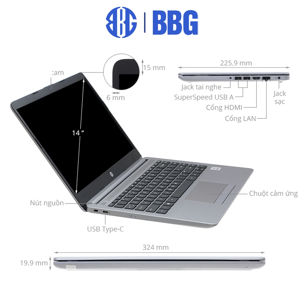 Máy tính xách tay Laptop HP 240 G8 (core i3-1005G1/4GD4/256GSSD/14.0FHD/BT4.2/3C41WHr/BẠC/W10SL)