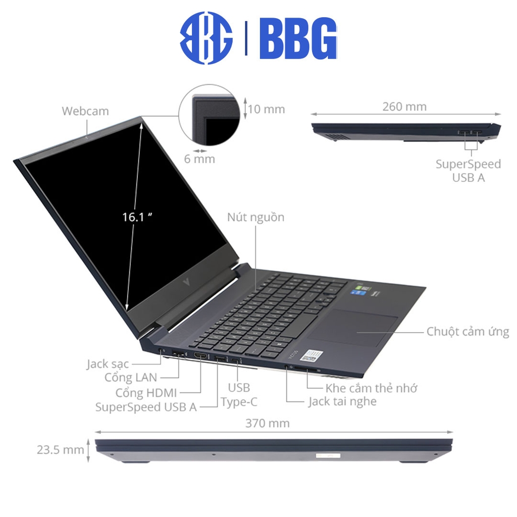 Máy tính xách tay Laptop HP VICTUS 16-d0197TX (Core i7-11800H/16GB RAM/512GB+32GSSD/RTX 3060 6GB/16.1
