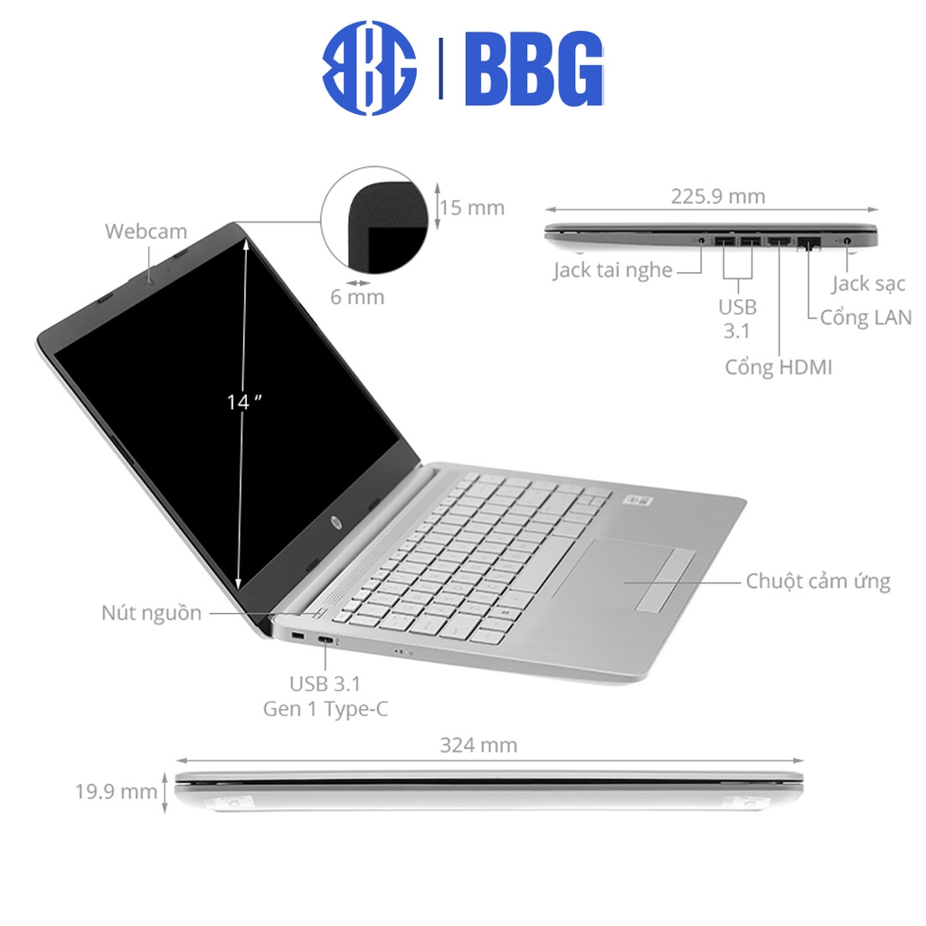 Máy tính xách tay Laptop HP 14s (Core i3-10110U/4GD4/256GSSD/14.0HD/Wlac/3C41WHr/BẠC/W10SL)