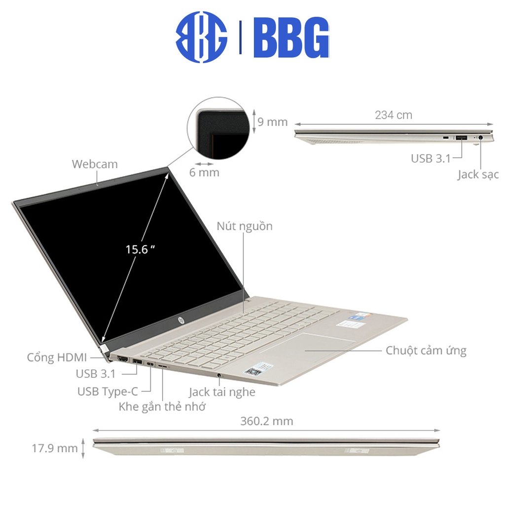 Máy tính xách tay Laptop HP Pavilion 15-eg0504TU (Core i7-1165G7/8GD4/512GSSD/15.6FHD/3C41WHr/VÀNG/W11SL)