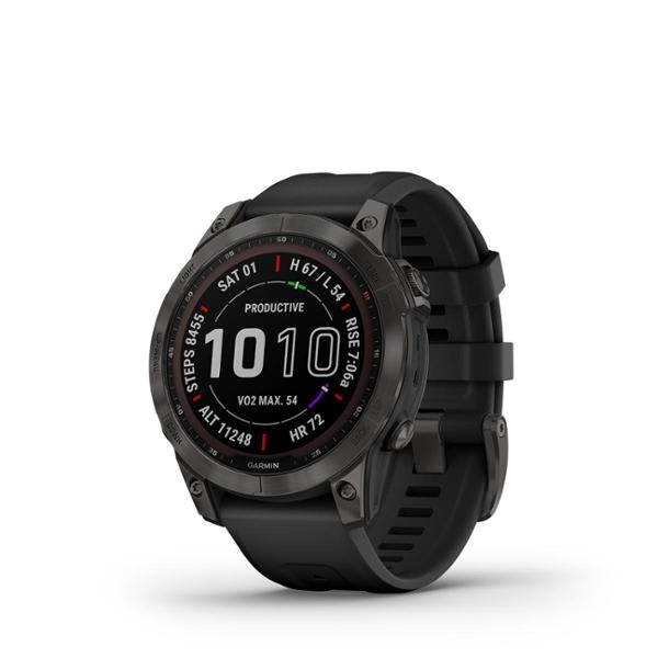Đồng hồ thông minh fenix 7/7X Sapphire, Solar, Xám Carbon/Xanh/Đen, phủ DLC viền Titanium với Dây đen/Dây titanium, Đồng hồ GPS, SEA