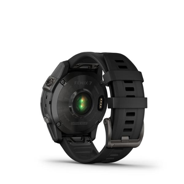 Đồng hồ thông minh fenix 7/7X Sapphire, Solar, Xám Carbon/Xanh/Đen, phủ DLC viền Titanium với Dây đen/Dây titanium, Đồng hồ GPS, SEA
