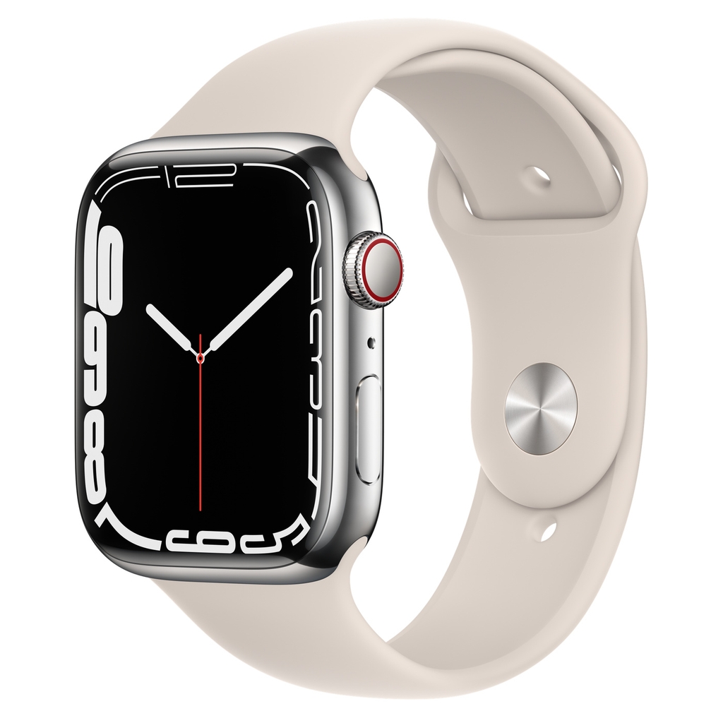 Đồng hồ thông minh Vỏ thép Bạc không gỉ, dây thể thao Apple Watch Series 7 GPS+Cellular
