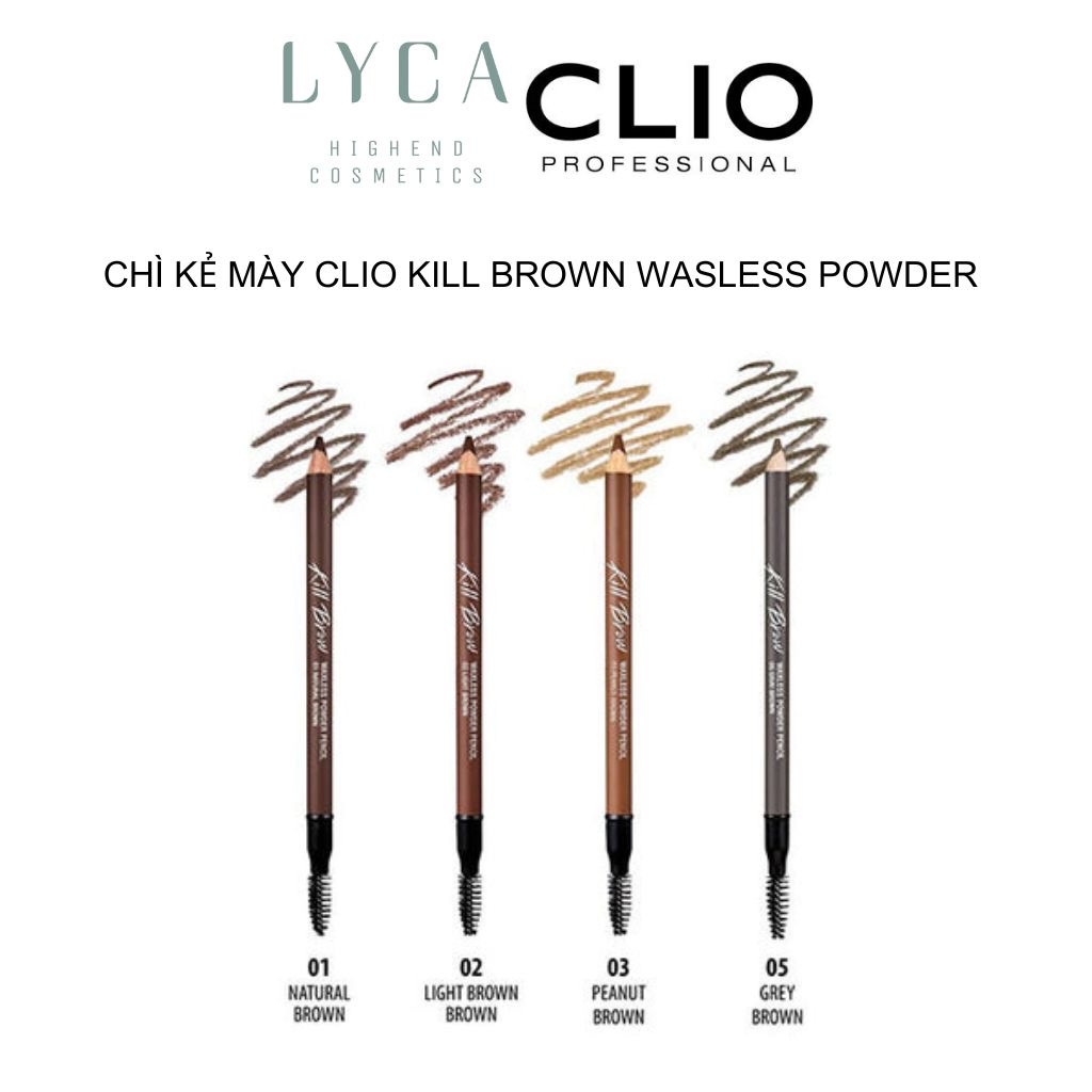 [CLIO] Chì Vẽ Chân Mày Clio Kill Brow Wasless Powder Pencil - Màu 002 Light Brown